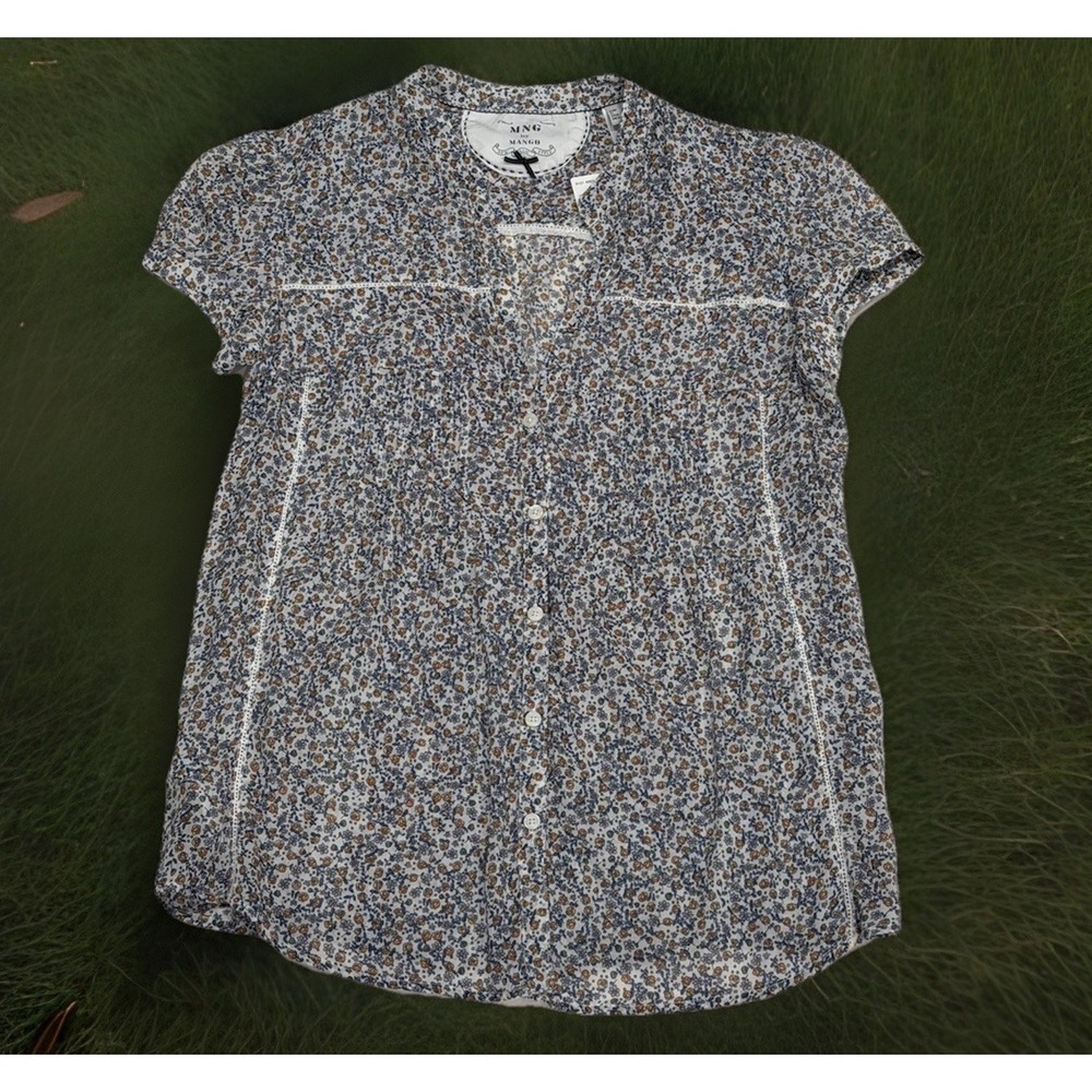 NEW Mango Delicate Floral Cotton Lace Button Up Blouse Chic Cottage Size M - Picture 1 of 7